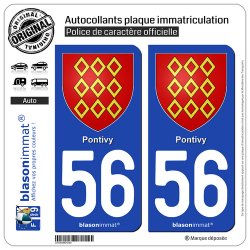 2 Autocollants plaque immatriculation Auto 56 Pontivy - Armoiries