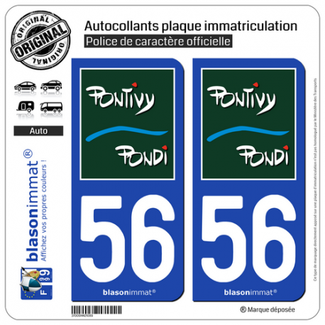 2 Autocollants plaque immatriculation Auto 56 Pontivy - Ville