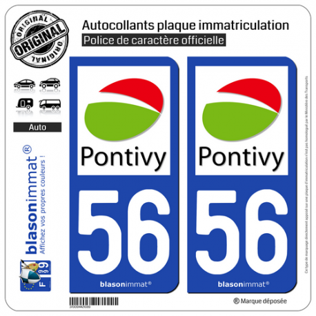 2 Autocollants plaque immatriculation Auto 56 Pontivy - Agglo