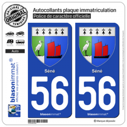 2 Autocollants plaque immatriculation Auto 56 Séné - Armoiries
