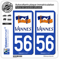2 Autocollants plaque immatriculation Auto 56 Vannes - Ville