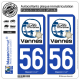 2 Autocollants plaque immatriculation Auto 56 Vannes - Tourisme