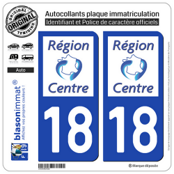 2 Autocollants plaque immatriculation Auto 18 Centre-Val de Loire - LogoType