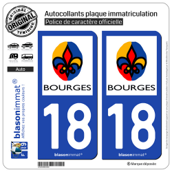2 Autocollants plaque immatriculation Auto 18 Bourges - Ville