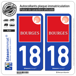 2 Autocollants plaque immatriculation Auto 18 Bourges - Agglo