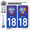 2 Autocollants plaque immatriculation Auto 18 Meillant - Armoiries