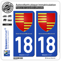 2 Autocollants plaque immatriculation Auto 18 Saint-Amand-Montrond - Armoiries