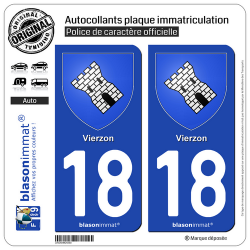 2 Autocollants plaque immatriculation Auto 18 Vierzon - Armoiries
