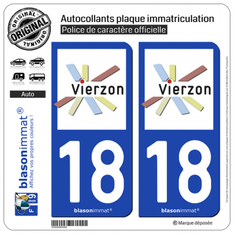 2 Autocollants plaque immatriculation Auto 18 Vierzon - Ville
