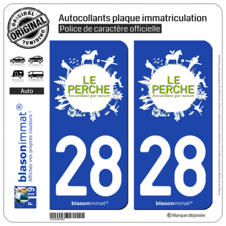 2 Autocollants plaque immatriculation Auto 28 Perche - Pays