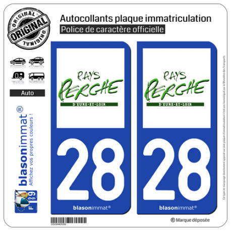 2 Autocollants plaque immatriculation Auto 28 Perche - Pays II