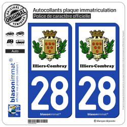 2 Autocollants plaque immatriculation Auto 28 Illiers-Combray - Commune