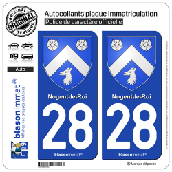 2 Autocollants plaque immatriculation Auto 28 Nogent-le-Roi - Armoiries