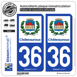 2 Autocollants plaque immatriculation Auto 36 Châteauroux - Ville