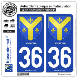 2 Autocollants plaque immatriculation Auto 36 Issoudun - Armoiries