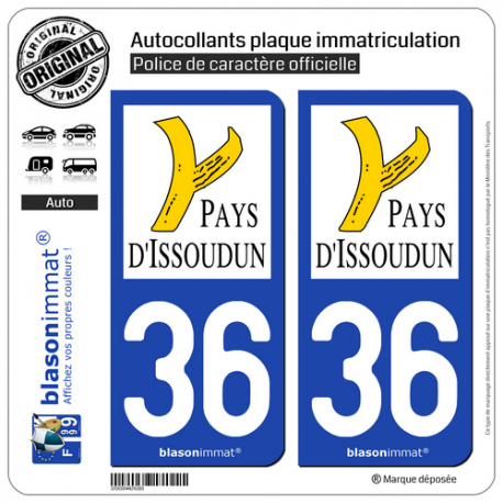 2 Autocollants plaque immatriculation Auto 36 Issoudun - Agglo