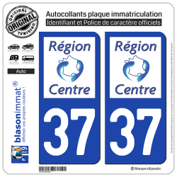 2 Autocollants plaque immatriculation Auto 37 Centre-Val de Loire - LogoType