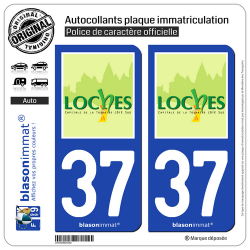 2 Autocollants plaque immatriculation Auto 37 Loches - Ville