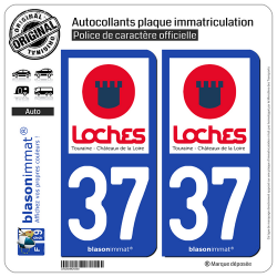 2 Autocollants plaque immatriculation Auto 37 Loches - Tourisme