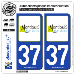 2 Autocollants plaque immatriculation Auto 37 Montlouis-sur-Loire - Ville