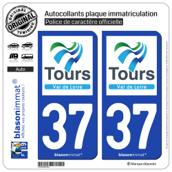 2 Autocollants plaque immatriculation Auto 37 Tours - Agglo