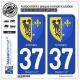 2 Autocollants plaque immatriculation Auto 37 Cormery - Armoiries