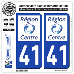 2 Autocollants plaque immatriculation Auto 41 Centre-Val de Loire - LogoType