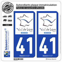 2 Autocollants plaque immatriculation Auto 41 Loir-et-Cher - Tourisme