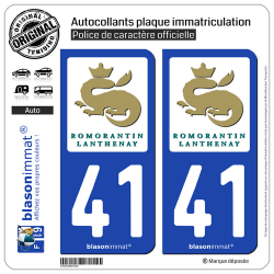 2 Autocollants plaque immatriculation Auto 41 Romorantin-Lanthenay - Ville