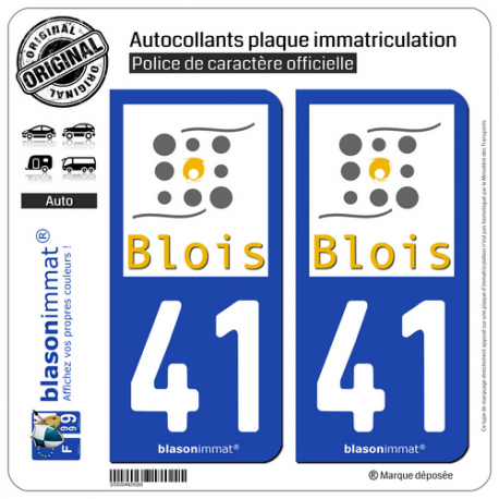 2 Autocollants plaque immatriculation Auto 41 Blois - Agglo