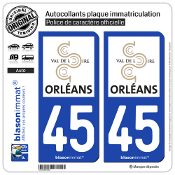 2 Autocollants plaque immatriculation Auto 45 Orléans - Tourisme