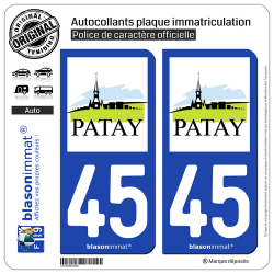 2 Autocollants plaque immatriculation Auto 45 Patay - Commune