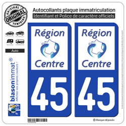 2 Autocollants plaque immatriculation Auto 45 Centre-Val de Loire - LogoType