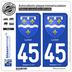 2 Autocollants plaque immatriculation Auto 45 Loiret - Armoiries