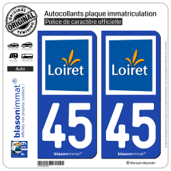 2 Autocollants plaque immatriculation Auto 45 Loiret - Tourisme