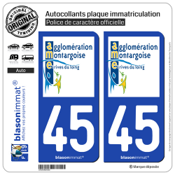 2 Autocollants plaque immatriculation Auto 45 Montargis - Agglo