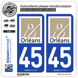 2 Autocollants plaque immatriculation Auto 45 Orléans - Ville