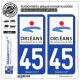 2 Autocollants plaque immatriculation Auto 45 Orléans - Agglo