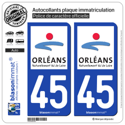 2 Autocollants plaque immatriculation Auto 45 Orléans - Agglo