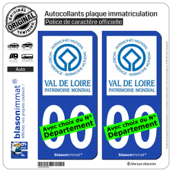 2 Autocollants plaque immatriculation Auto Val de Loire - Patrimoine