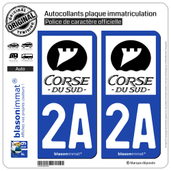 2 Autocollants plaque immatriculation Auto 2A Corse du Sud - Département N&B