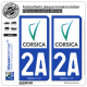 2 Autocollants plaque immatriculation Auto 2A Corse - Collectivité Territoriale