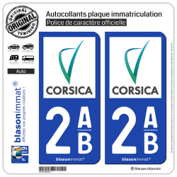 2 Autocollants plaque immatriculation Auto 2AB Corse - Collectivité Territoriale