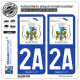 2 Autocollants plaque immatriculation Auto 2A Ajaccio - Ville