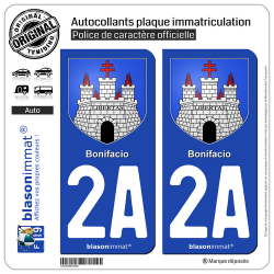 2 Autocollants plaque immatriculation Auto 2A Bonifacio - Armoiries