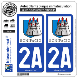 2 Autocollants plaque immatriculation Auto 2A Bonifacio - Citadelle