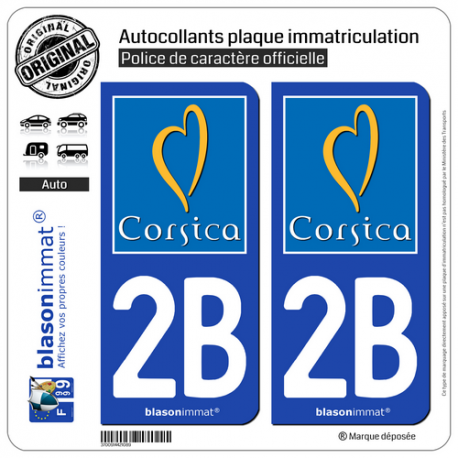 2 Autocollants plaque immatriculation Auto 2B Corsica - Tourisme
