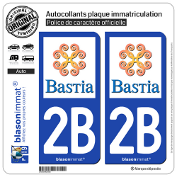 2 Autocollants plaque immatriculation Auto 2B Bastia - Ville
