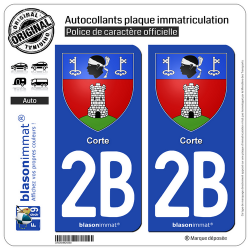 2 Autocollants plaque immatriculation Auto 2B Corte - Armoiries