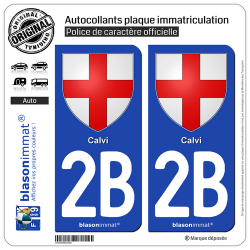 2 Autocollants plaque immatriculation Auto 2B Calvi - Armoiries